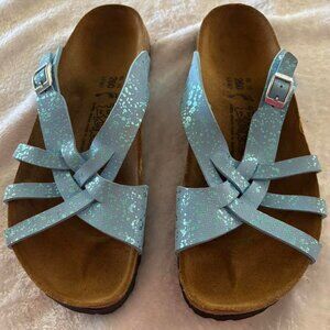 SIZE 9 - Birkenstock Women's Glitter Splatter Blue/Teal Sandals GOOD CONDITION